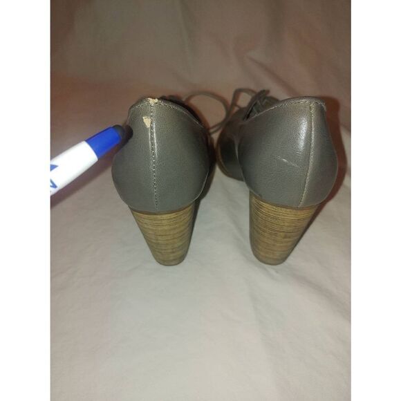 Chelsea Crew Jackie VINTAGE Womens Size 36 (5-5.5) Grey Front Tie Up Chunky Heel - Picture 4 of 12